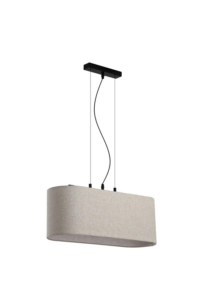Searchlight 30503-3BK Hessian 3Lt Pendant, Black Metal with Linen Shade