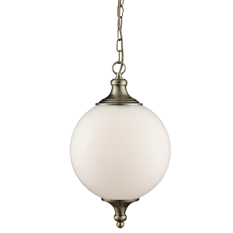 Searchlight  3051AB Vulcan Pendant  - Antique Brass Metal & Opal Glass
