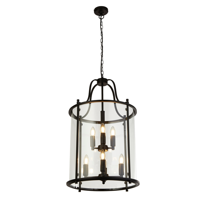 Searchlight  3068-8BK Lantern Grande 8Lt Pendant - Black Metal & Glass