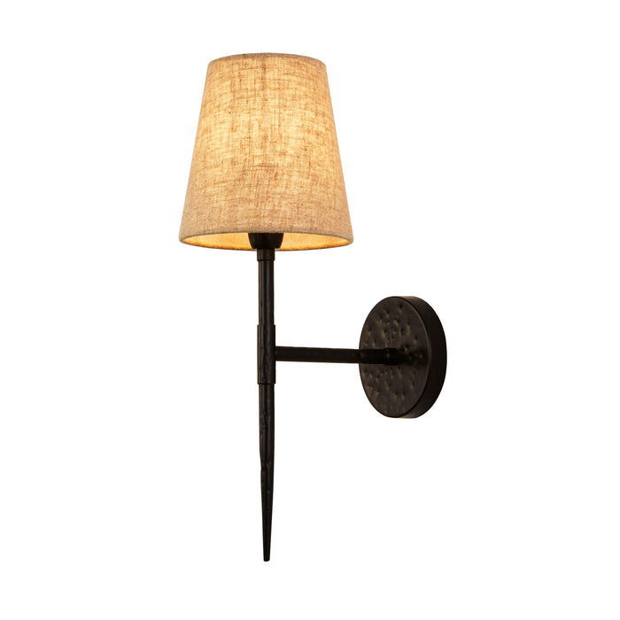 Searchlight 30690-1BK Gothic Wall Light - Hammered Black Metal & Natural Linen