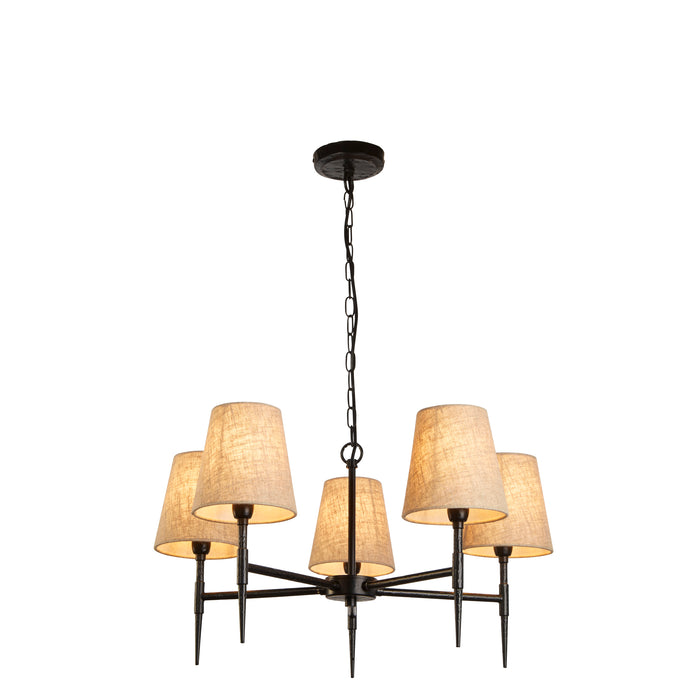 Searchlight 30690-5BK Gothic 5Lt Pendant - Hammered Black Metal & Natural Linen