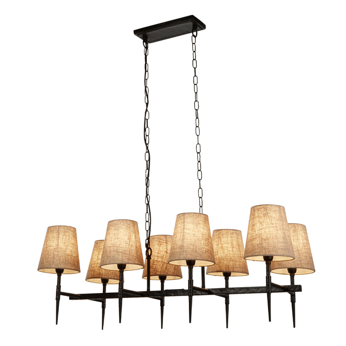 Searchlight 30690-8BK Gothic 8Lt Bar Pendant- Hammered Black Metal & Natural Linen