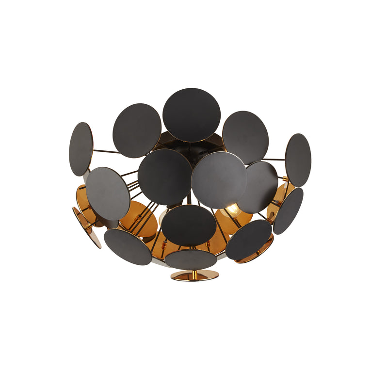 Searchlight  3073-3BG Discus 3Lt Semi-Flush  - Black Metal, Black & Gold PC Discs