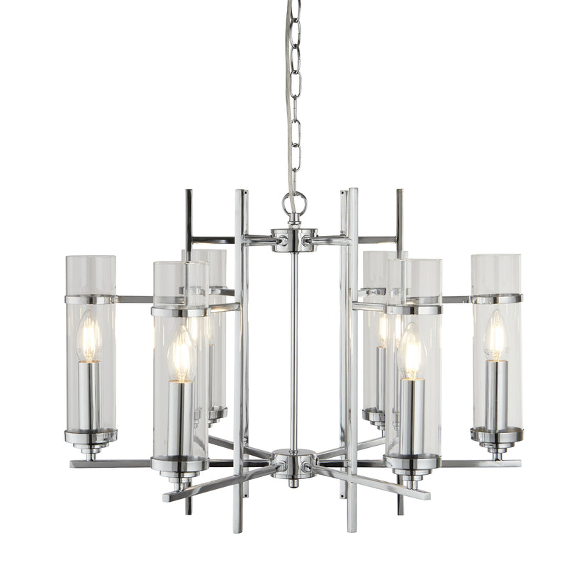 Searchlight  3096-6CC Milo  6Lt Pendant - Chrome Metal & Glass