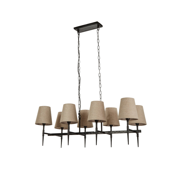 Searchlight  30690-8BK Gothic 8Lt Bar Pendant- Hammered Black Metal & Natural Linen