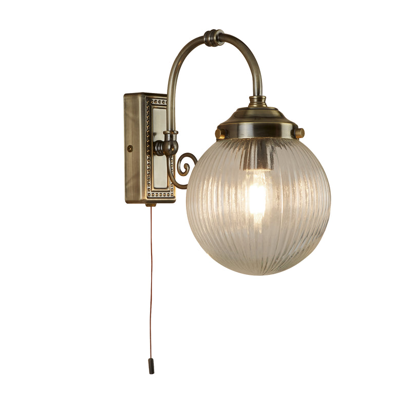 Searchlight  3259AB Belvue Wall Light  - Antique Brass Metal & Clear Glass