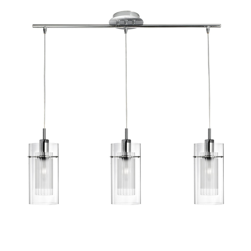 Searchlight  3303-3CC Duo I  3Lt Bar Pendant - Chrome Metal & Double Glass