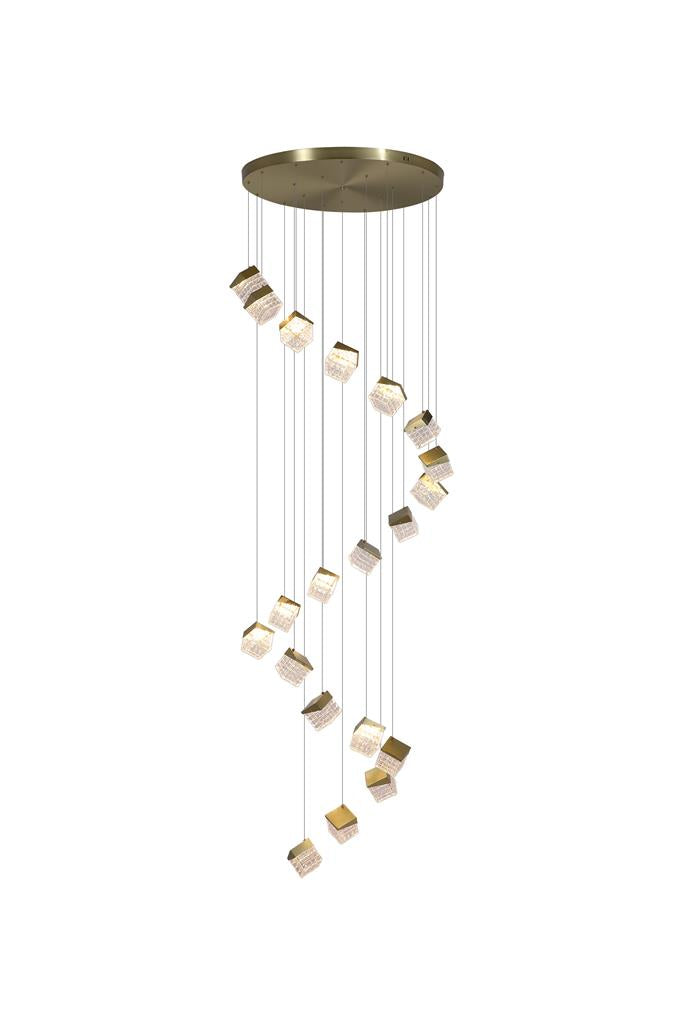 Searchlight 33640-20SB Cuboid 20Lt LED Multi Drop Pendant, Satin Brass Metal