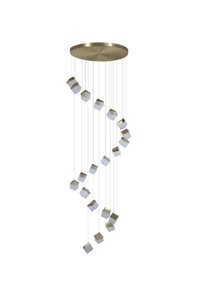 Searchlight 33640-20SB Cuboid 20Lt LED Multi Drop Pendant, Satin Brass Metal