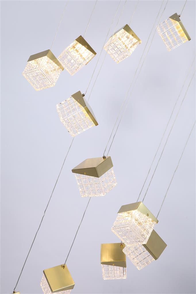 Searchlight 33640-20SB Cuboid 20Lt LED Multi Drop Pendant, Satin Brass Metal