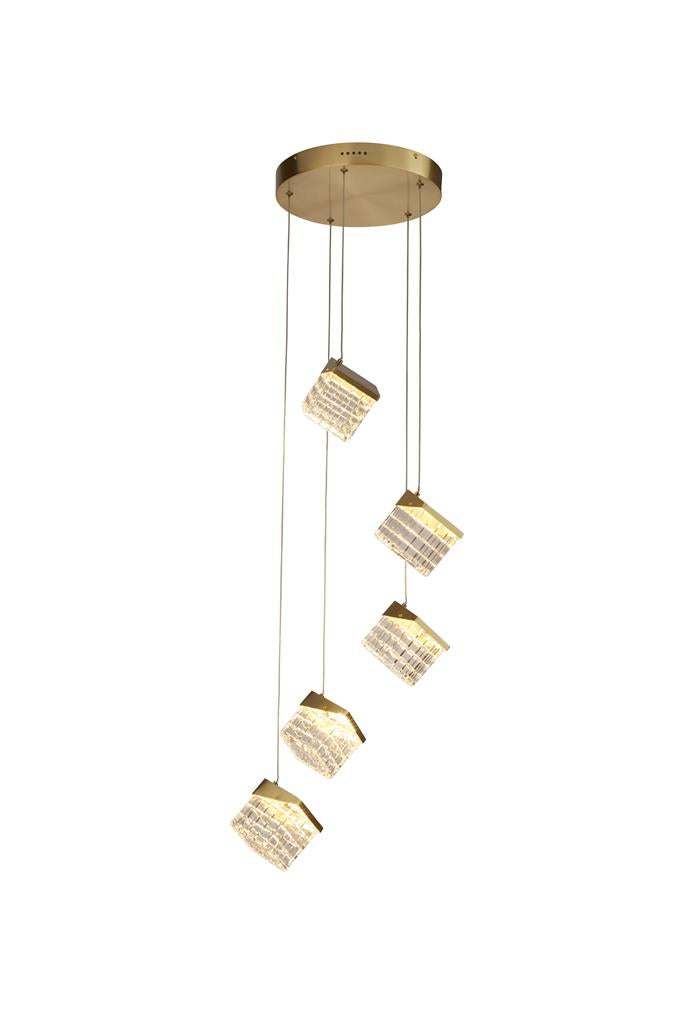 Searchlight 33640-5SB Cuboid 5Lt LED Multi Drop Pendant, Satin Brass Metal