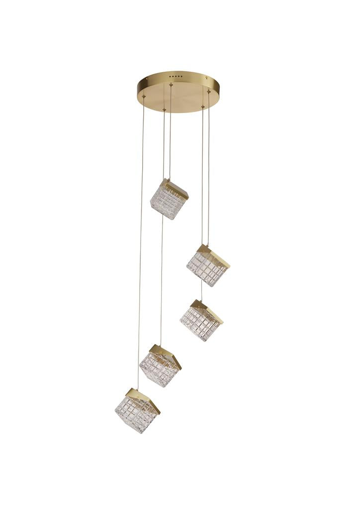 Searchlight 33640-5SB Cuboid 5Lt LED Multi Drop Pendant, Satin Brass Metal