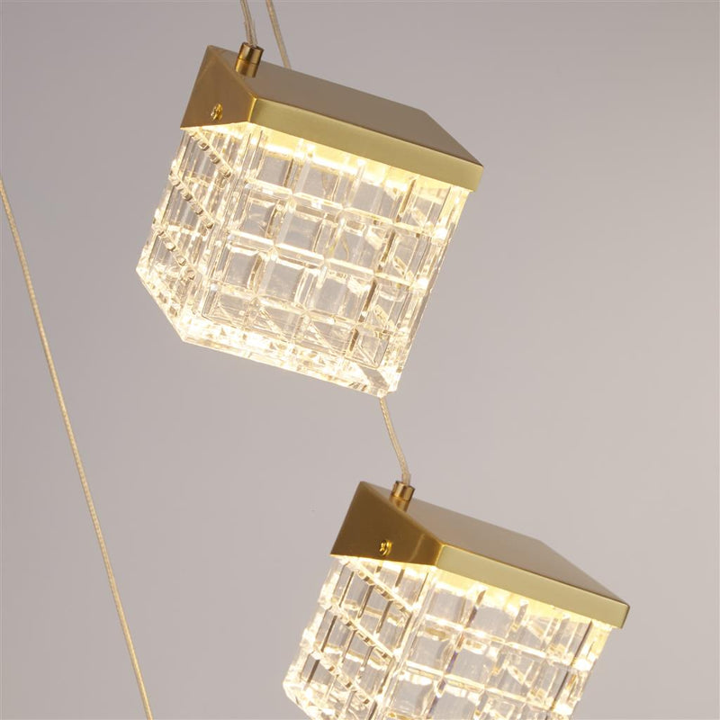 Searchlight 33640-5SB Cuboid 5Lt LED Multi Drop Pendant, Satin Brass Metal