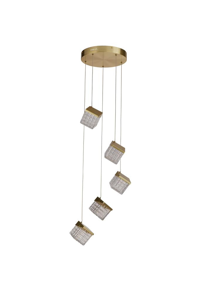 Searchlight 33640-5SB Cuboid 5Lt LED Multi Drop Pendant, Satin Brass Metal