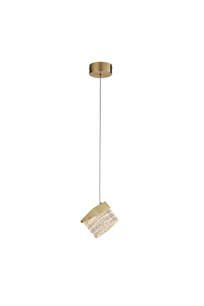 Searchlight 33640SB Cuboid LED Pendant, Satin Brass Metal with Clear Acrylic