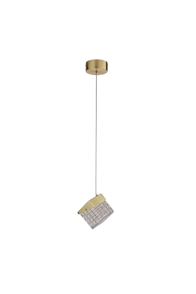 Searchlight 33640SB Cuboid LED Pendant, Satin Brass Metal with Clear Acrylic