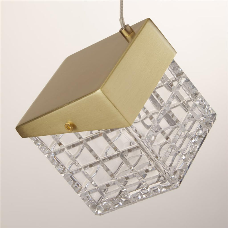 Searchlight 33640SB Cuboid LED Pendant, Satin Brass Metal with Clear Acrylic