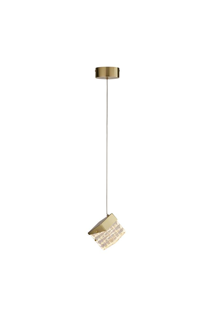 Searchlight 33640SB Cuboid LED Pendant, Satin Brass Metal with Clear Acrylic