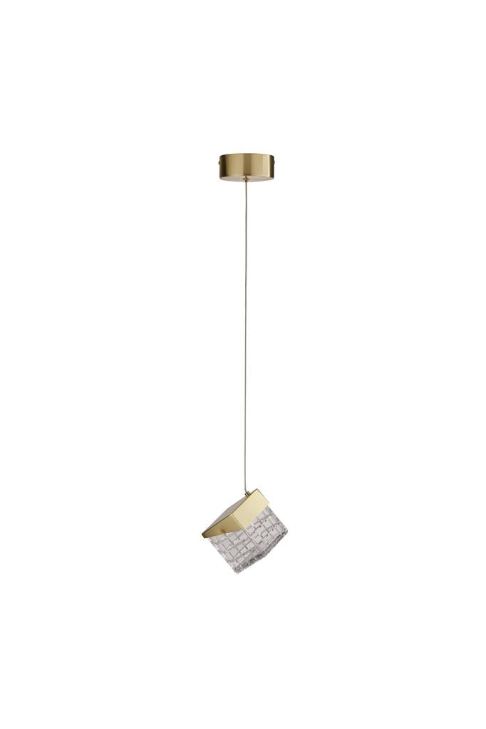 Searchlight 33640SB Cuboid LED Pendant, Satin Brass Metal with Clear Acrylic