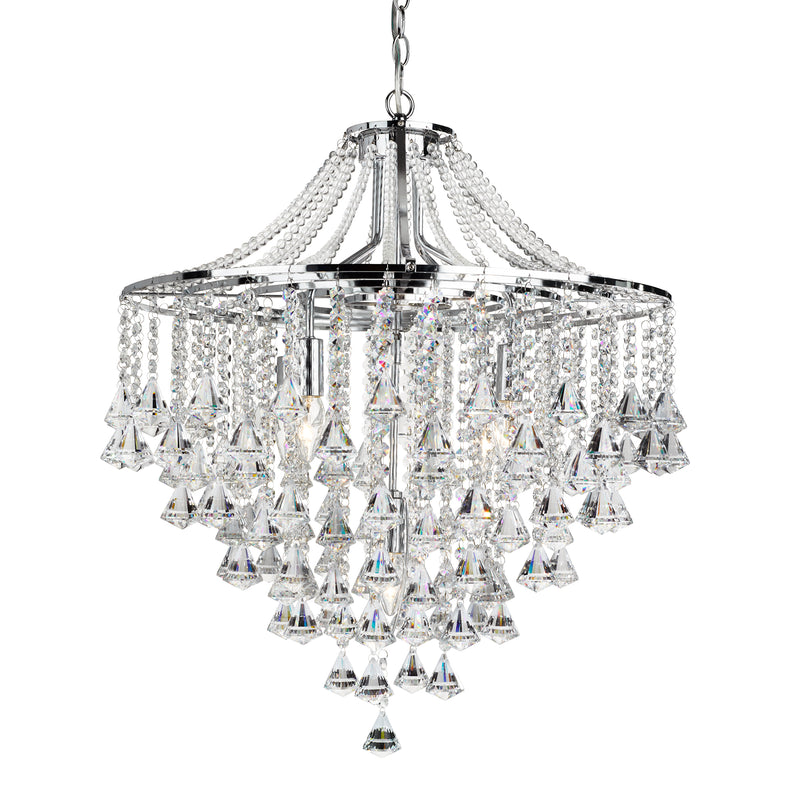Searchlight  3495-5CC Dorchester  5Lt Pendant - Chrome Metal & Clear Crystal