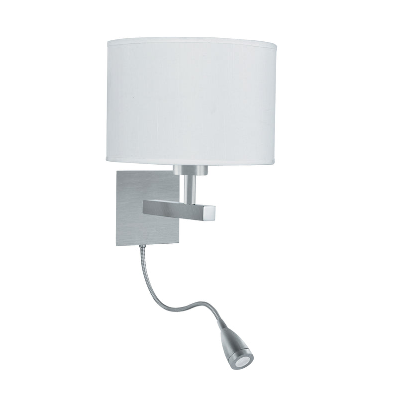 Searchlight  3550SS Hotel LED Dual Arm Wall Light - Satin Silver & Fabric Shade