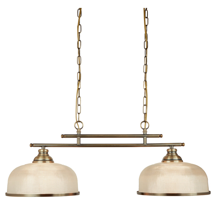 Searchlight  3592-2AB Bistro II 2Lt Pendant- Antique Brass & Holophane Style Glass