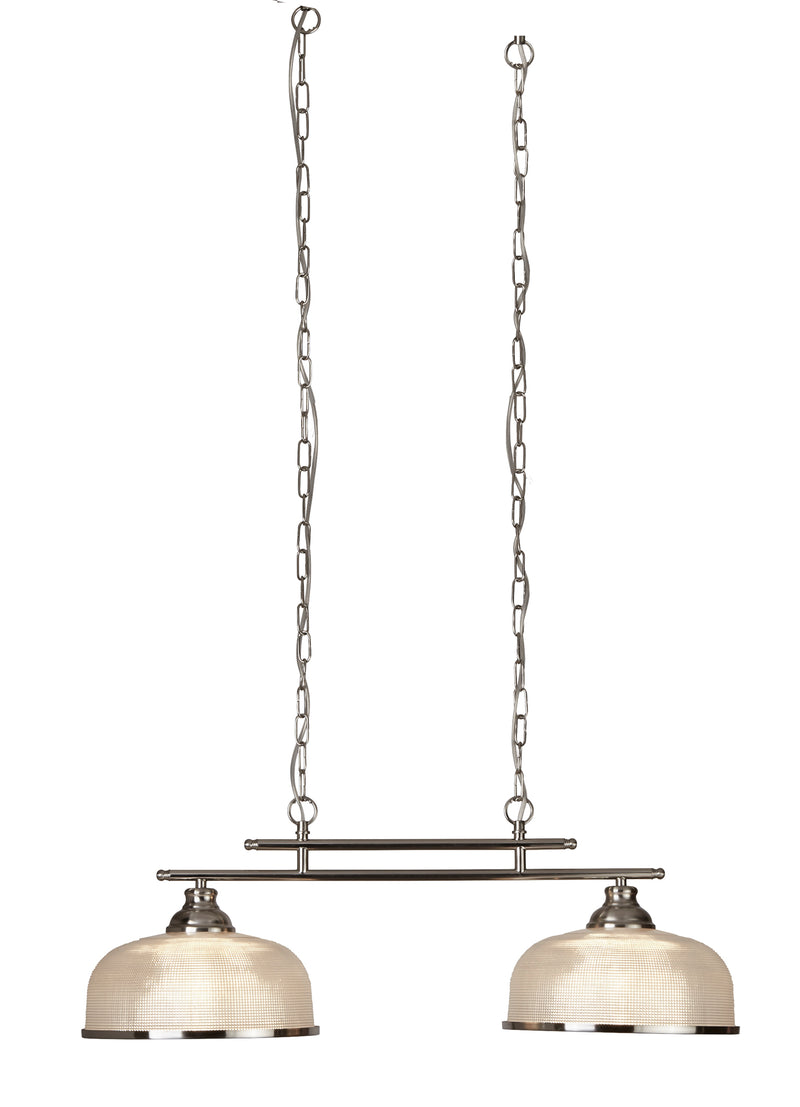 Searchlight  3592-2SS Bistro II 2Lt Pendant - Satin Silver & Holophane Style Glass