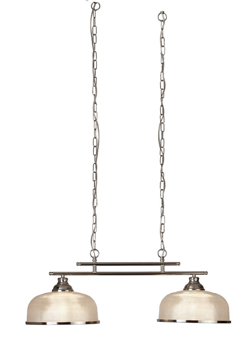 Searchlight  3592-2SS Bistro II 2Lt Pendant - Satin Silver & Holophane Style Glass