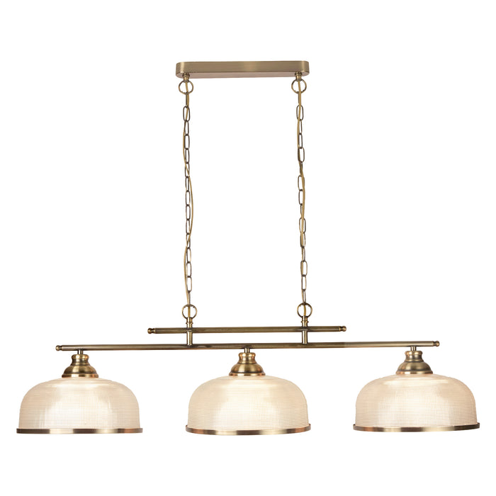 Searchlight  3593-3AB Bistro II 3Lt Pendant-Antique Brass & Holophane Style Glass