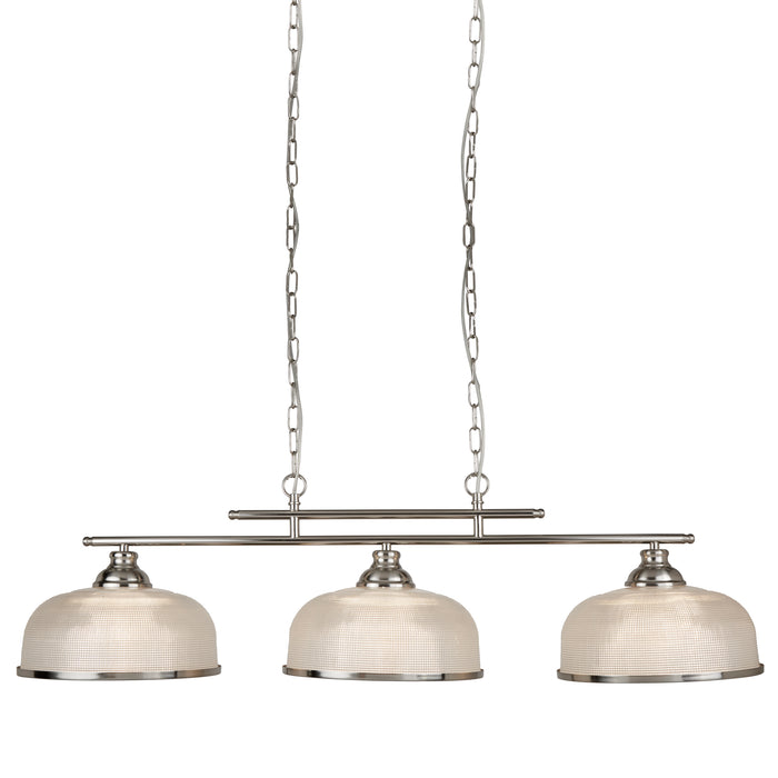 Searchlight  3593-3SS Bistro II 3Lt Pendant - Satin Silver & Holophane Style Glass