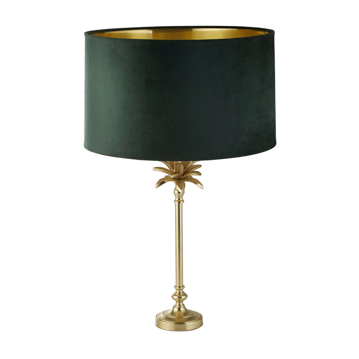 Searchlight  81210GR Palm Table Lamp - Satin Brass Metal & Green Velvet Shade