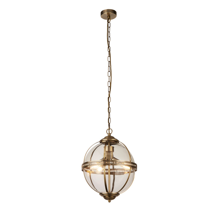 Searchlight  44213-3AB Coronet 3Lt Pendant - Antique Brass Metal & Glass