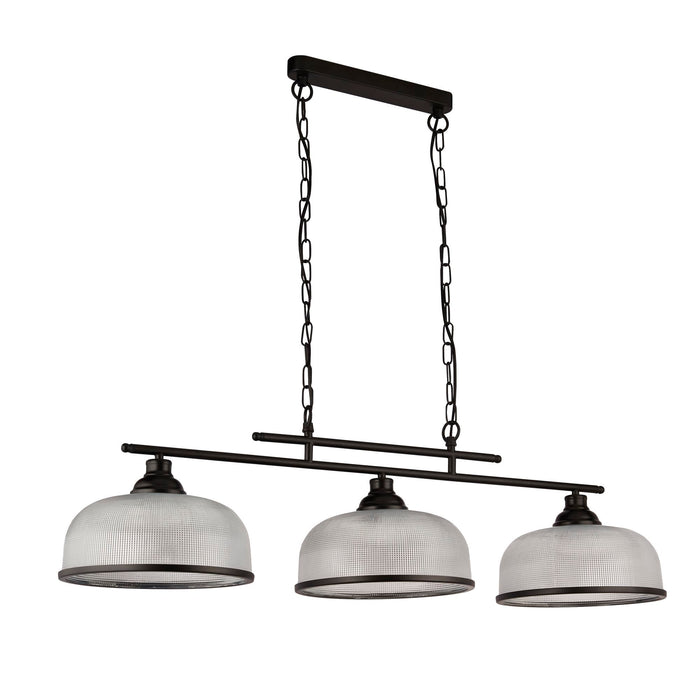 Searchlight  3593-3BK Highworth 3Lt Pendant - Black Metal & Holophane Style Glass