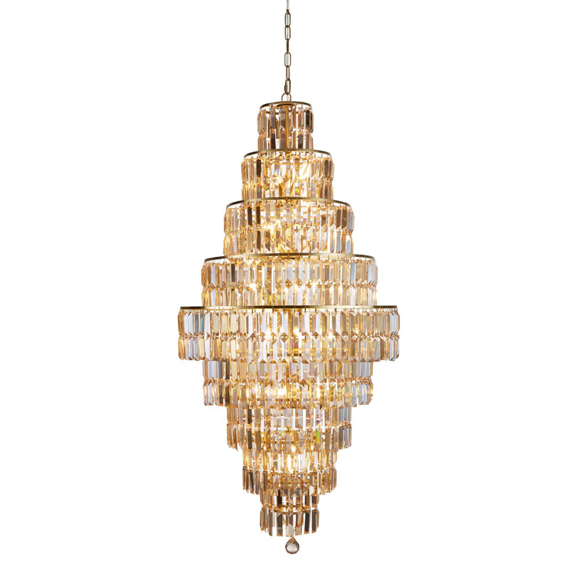 Searchlight  1500SB Empire 13Lt Chandelier - Satin Brass Metal & Champagne Glass