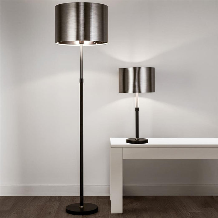 Searchlight  3877BK Rachel Table Lamp- Black, Silver, Chrome Metal & Black Shade