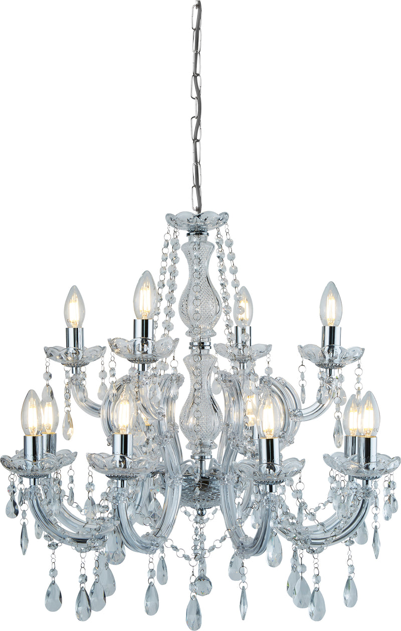 Searchlight  399-12 Marie Therese 12Lt Chandelier - Chrome Metal & Clear Crystal