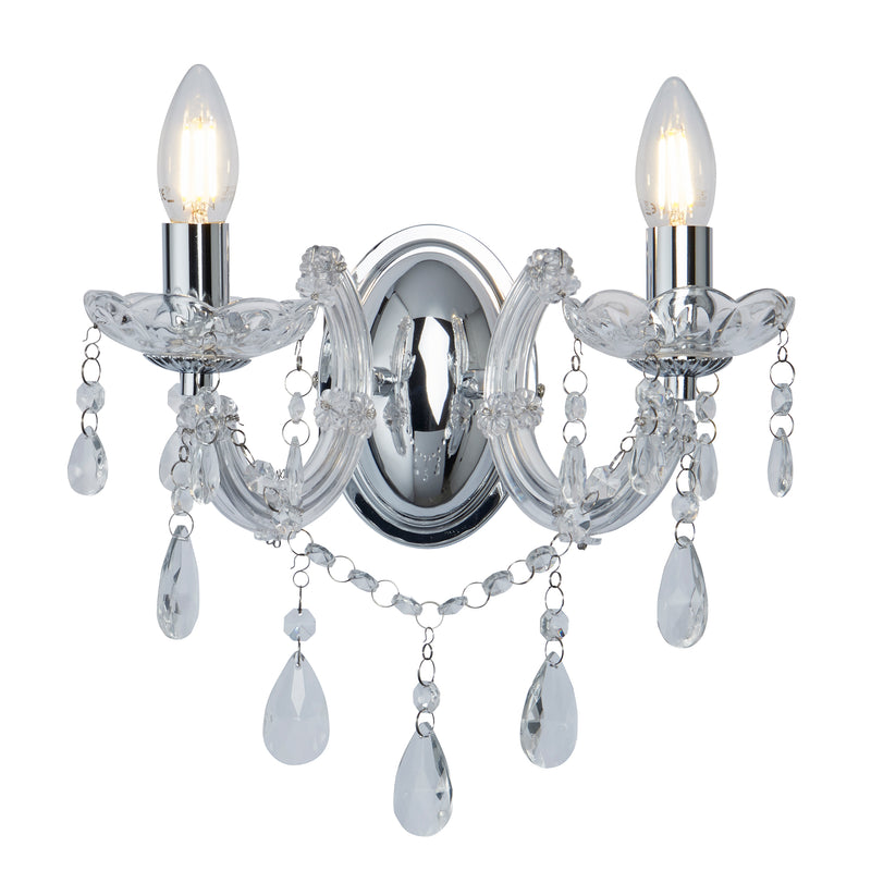 Searchlight  399-2 Marie Therese  2Lt Wall Light - Chrome Metal & Clear Crystal