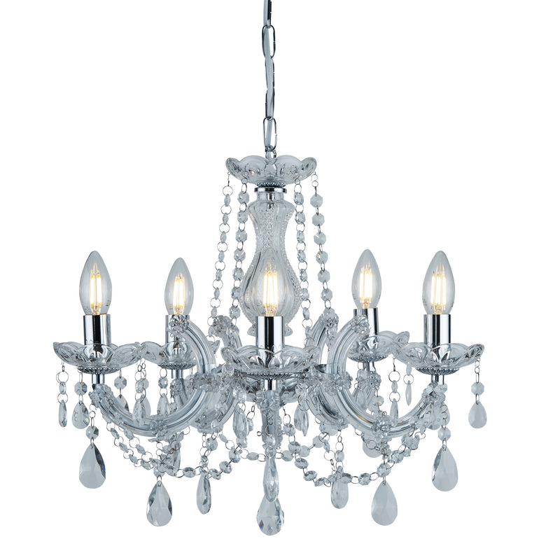 Searchlight  399-5 Marie Therese  5Lt Pendant - Chrome Metal & Clear Crystal