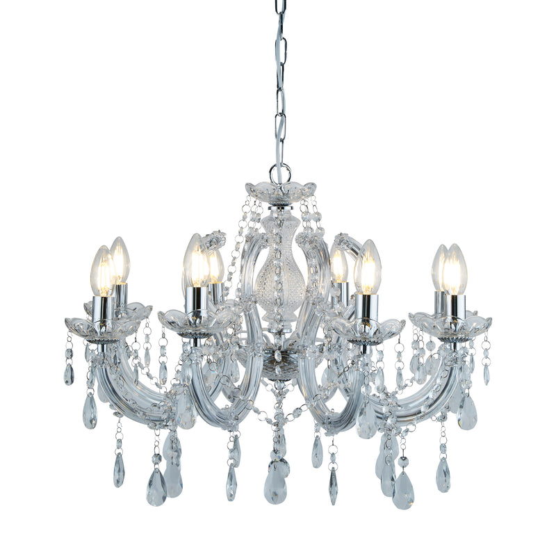 Searchlight  399-8 Marie Therese 8Lt Pendant - Chrome Metal & Clear Crystal