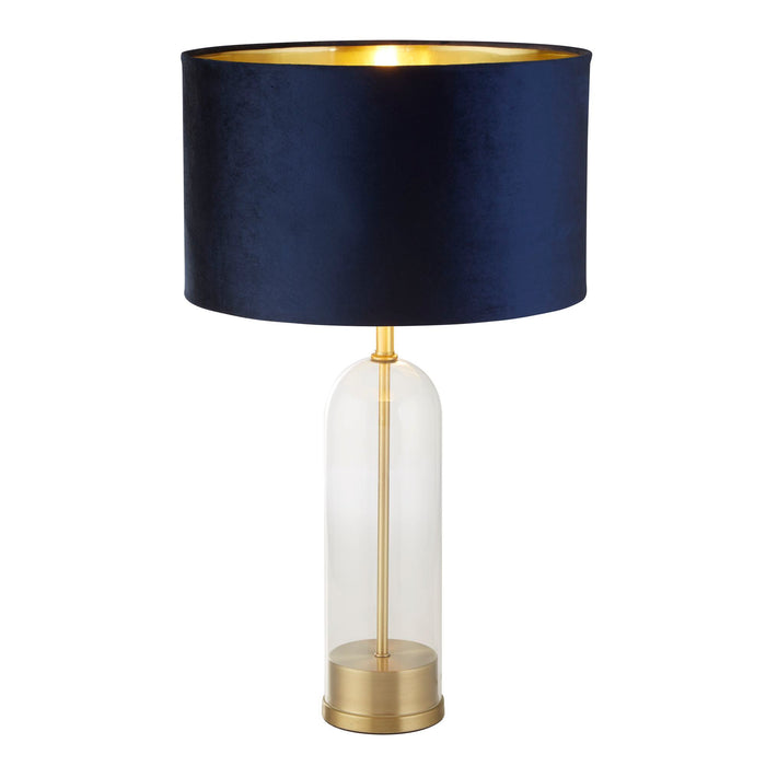 Searchlight  81712AZ Oxford Table Lamp- Glass, Brass Metal & Navy Velvet Shade