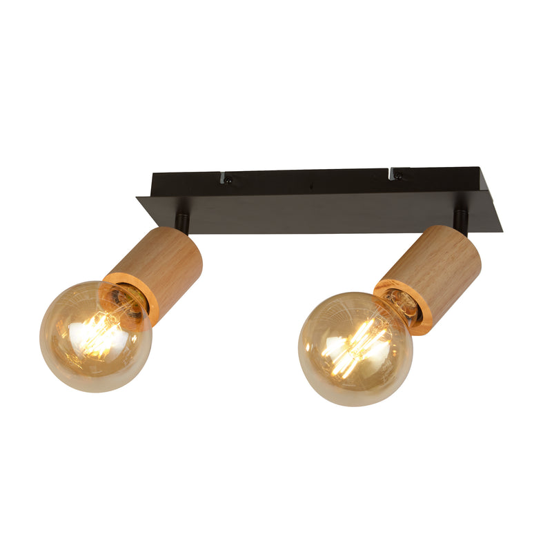 Searchlight  50211-2NA Spinny 2Lt Spotlight - Wood & Matt Black Metal