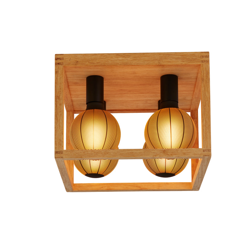 Searchlight  54742-4NA Square  4Lt Flush - Natural Wood & Black Metal