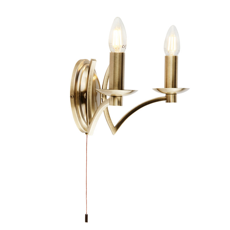 Searchlight  41312-2AB Ascot  2Lt Wall Light - Antique Brass Metal