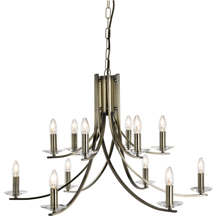 Searchlight  41612-12AB Ascona 12Lt Pendant -  Antique Brass & Clear Glass Sconces