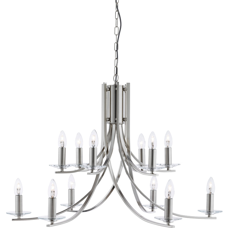 Searchlight  41612-12SS Ascona 12Lt Pendant - Satin Silver & Clear Glass Sconces