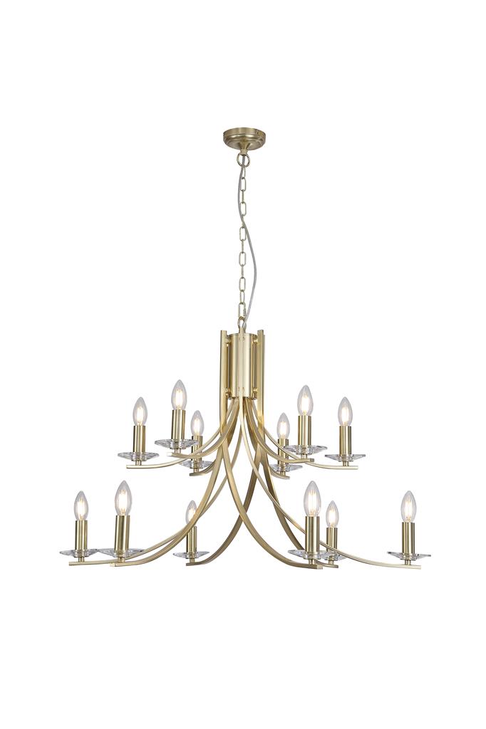 Searchlight 41612-12SB Ascona 12Lt Pendant, Satin Brass Metal & Glass