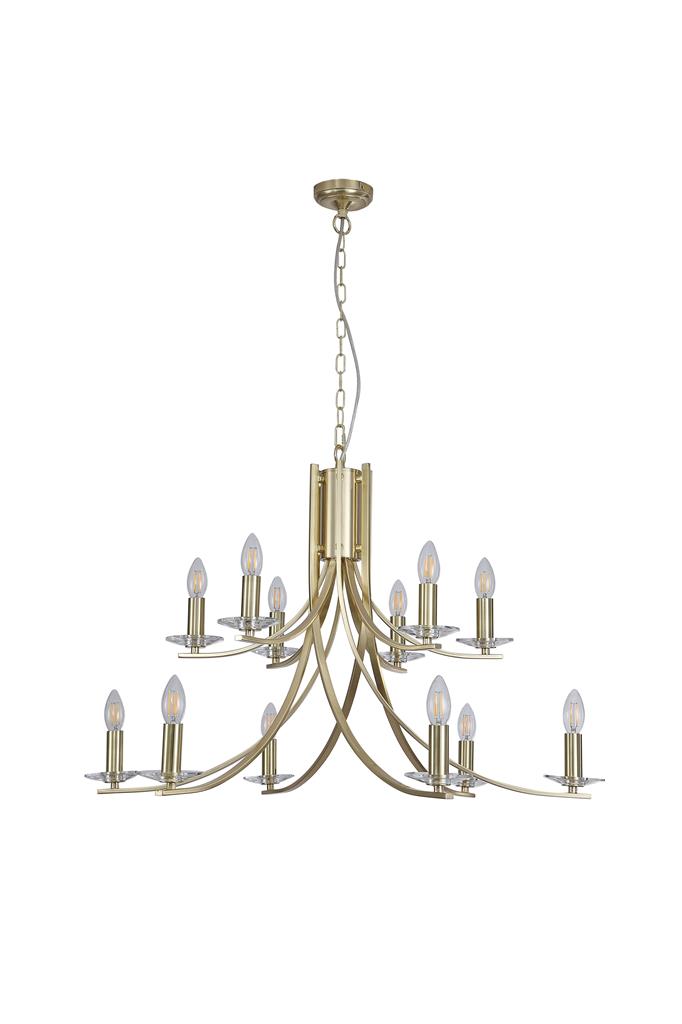 Searchlight 41612-12SB Ascona 12Lt Pendant, Satin Brass Metal & Glass