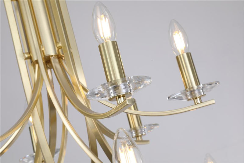 Searchlight 41612-12SB Ascona 12Lt Pendant, Satin Brass Metal & Glass