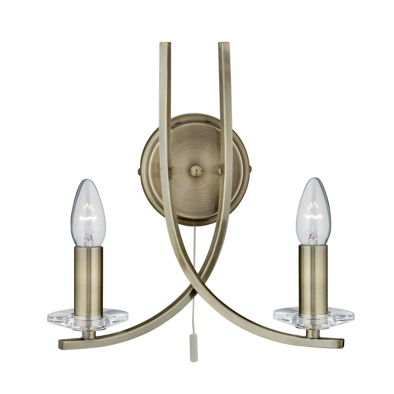 Searchlight  4162-2AB Ascona 2Lt Wall Light - Antique Brass Metal & Glass