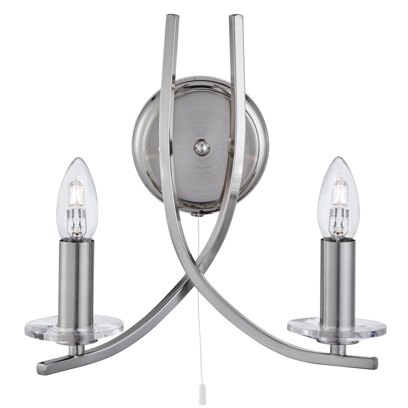 Searchlight  4162-2SS Ascona 2Lt Wall Light - Satin Silver & Clear Glass Sconces